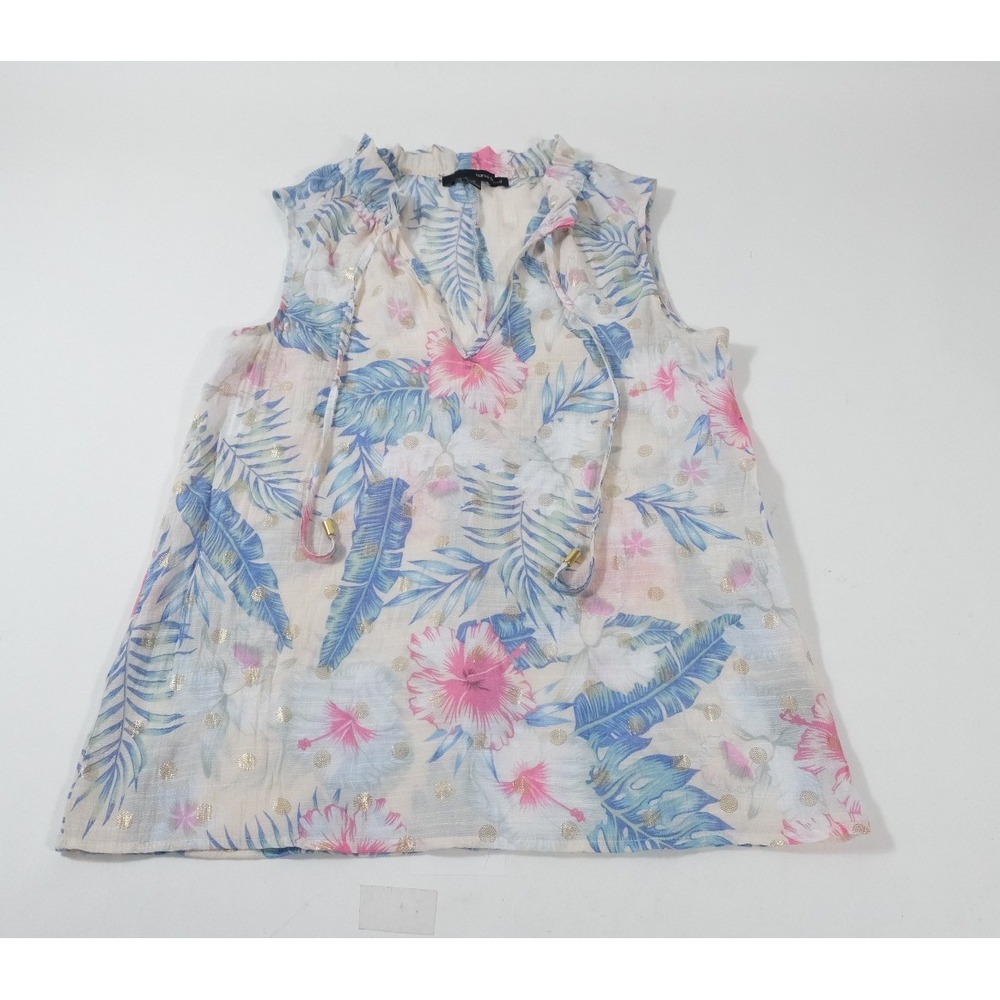 Harve Benard Sleeveless Top Womens Small Cream Tropical Hibiscus Floral Blouse